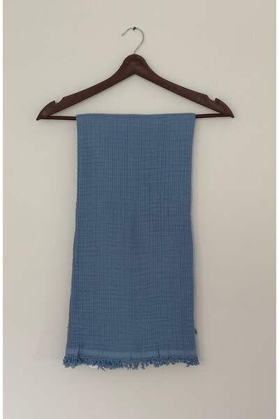 4 Katlı %100 Pamuk Müslin Bebek Battaniyesi, Çok Amaçlı Bebek Örtüsü 100x120 cm,Indıgo