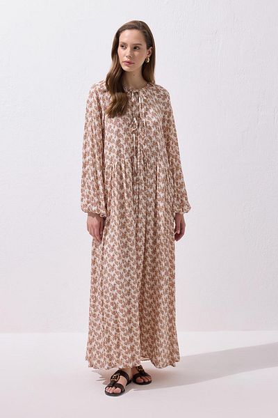 KADRİYE BAŞTÜRK Μακρύ φόρεμα Fleur Viscose Lace Up Καφέ