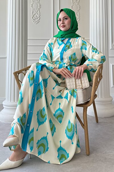 InStyle İkat Pattern Turquoise Viscose Dress