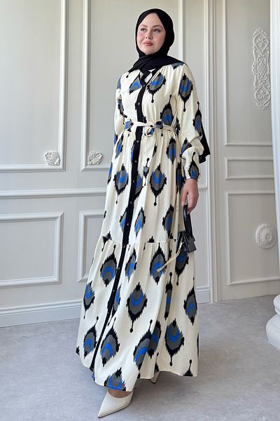 InStyle İkat Pattern Black Viscose Dress