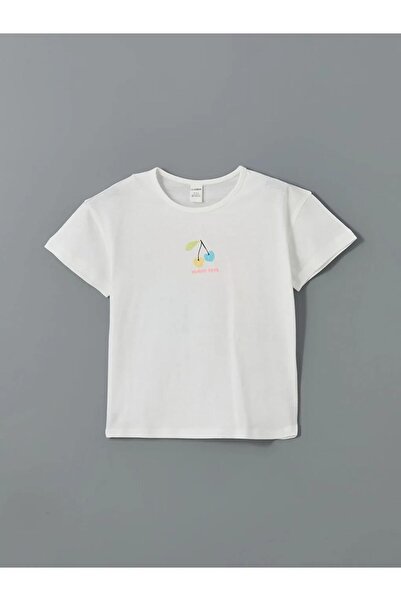 LC Waikiki Tricou pentru fetiță din bumbac pieptănat cu imprimeu alb pentru copii LCW