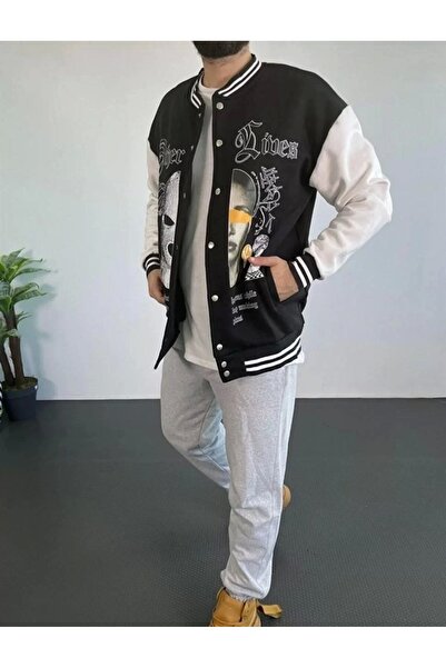 MODA Мъжко яке за колеж с овърсайз дизайн - черно