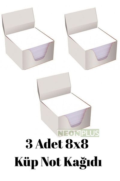NEON PLUS 3Pcs 8X8X6 Cube Note Paper White Color, Cube Block