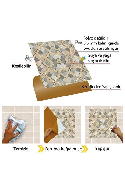 TİNK Kendinden Yapışkanlı Gold Çiçek Desenli Pvc Karo 30x30 Cm (33 Adet) 3m2