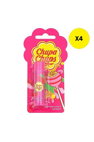 Chupa Chups X4-CHUPA CHUPS STRAWBERRY LIP BALM