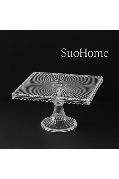 SuoHome Fleur Glass Square Cake & Cake Serving 25 X 25 cm