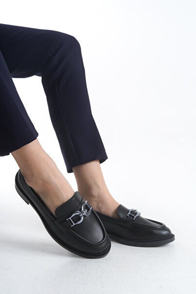 saramary Γυναικεία μαύρα Loafer Moccasin Ασημένια μεγάλη αγκράφα Άνετα και κομψά καθημερινά παπούτσια Ανδρικά casual παπούτσια