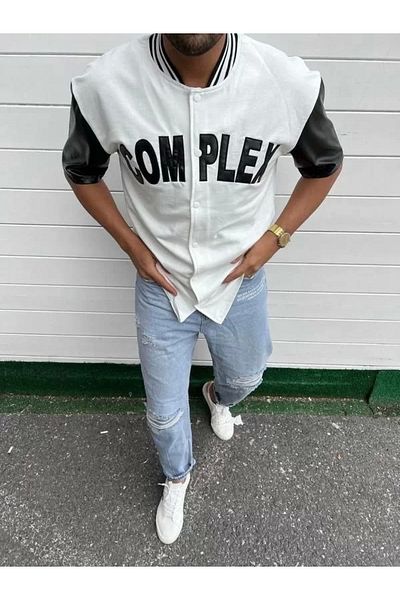 CVS Men's Complex Sleeves Leather College Oversize T-Shirt - White