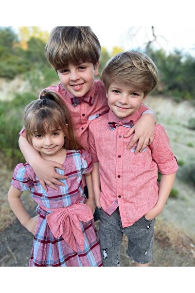 Hilal Akıncı Kids Kız Erkek Krem Kombin Papyonlu Gömlek Kot Şort Takım