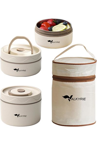 valkyrie 2 Compartment Stainless Steel Thermal Insulated Lunch Box Set with Bag 304 Steel 420ml 550ml