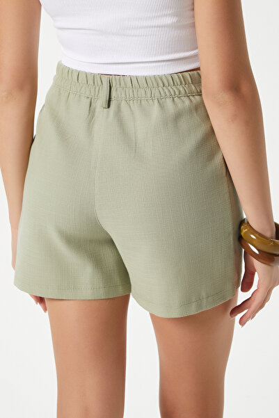 Ritnice Kadın Carla Flam Keten Haki Bel Lastikli Şort