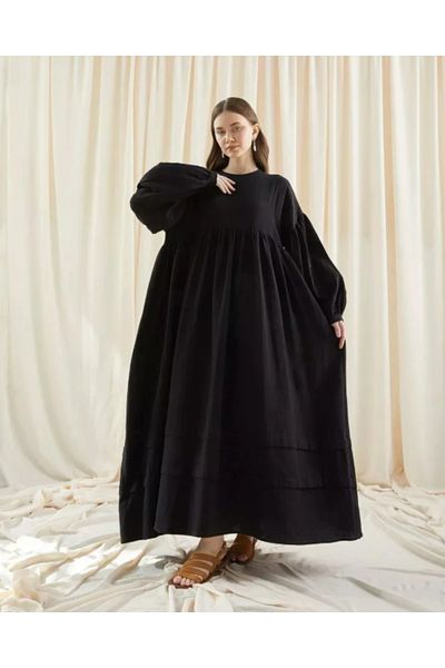 OlaLady Women's Balloon Sleeve Skirt Double Fold Muslin Casual Dress