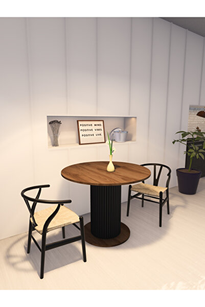 ATELIER Özel Tasarım Yuvarlak Modern Ahşap Ayaklı 4 Kişilik Sabit Şık Yemek M...