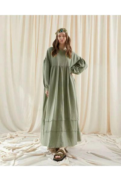 OlaLady Women's Balloon Sleeve Skirt Double Fold Muslin Casual Dress