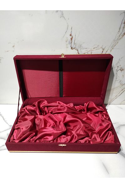 DM PORSELEN Velvet Box for 2 Persons Cup Set with Tray Claret Red