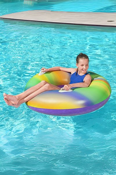 TUENGİ STORE 12+ Years Colorful Giant Size Rainbow Bagel Inflatable Sea Pool Ring with Handle 119 cm