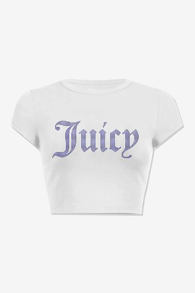 3 ROPE Juicy Rhinestone Blue Stone Printed 100% Cotton Crop White