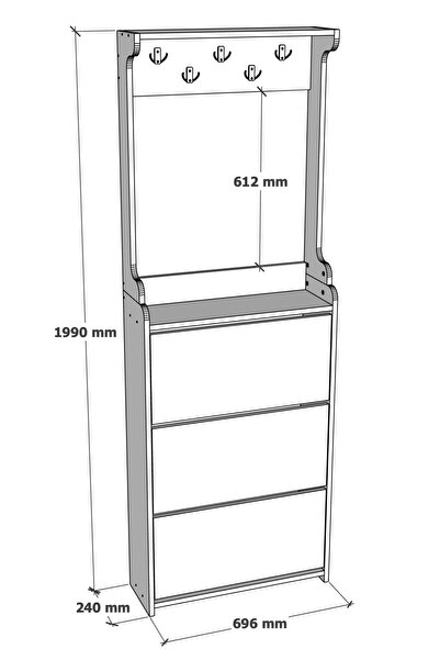 FurnatureDesign Modus Vestiyer Düşer Kapak Ayakkabılık 3 Raflı Atlantik Çam
