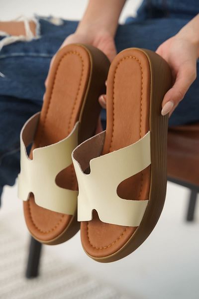 EMOYRA Borlina Beige Genuine Leather Slippers