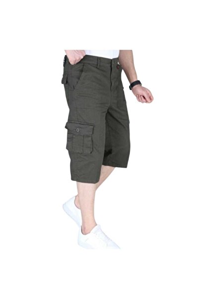 TRS YB GİYİM Haki Erkek Slim Fit Kapri Likralı Gabardin/kanvas Kargo Cepli Be...