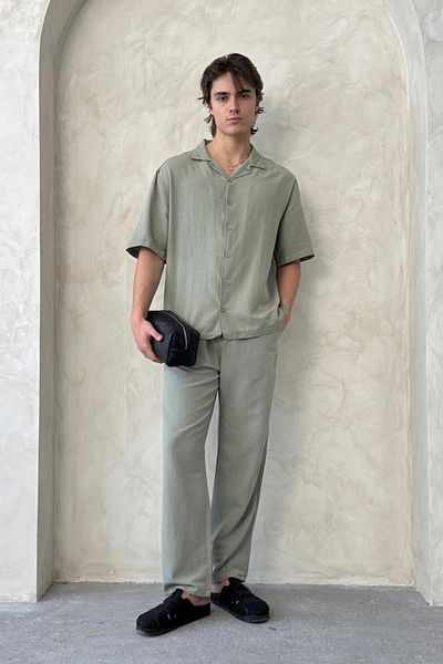 HYMAN Men's Oversize Linen Shirt Pants Set