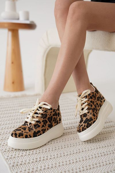 EMOYRA Pantofi sport Lauren pentru femei cu toc ascuns, talpă albă, leopard