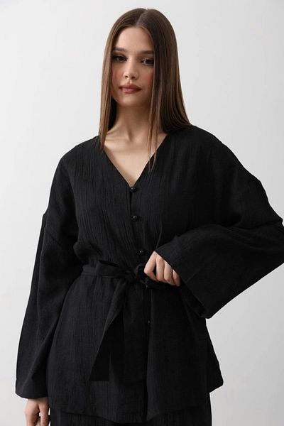 nedo7 Tunic with Tie Waist and Trousers with Tie Waist Set - Black