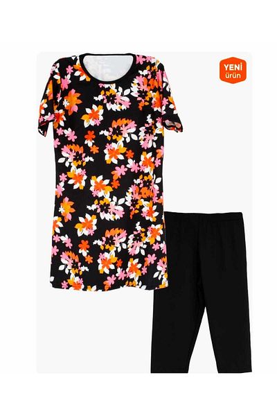 LAYDTES Short Sleeve Floral Waiter Size Young Girl Swimsuit with Tights