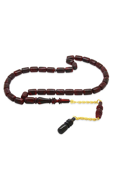 Tesbihane Χρυσό χρώμα 925 ασήμι 925 με φούντα ιμάντα, εξαιρετικής κατασκευής, κομμένο με κάψουλα, μωβ-κόκκινο καταλινικό ροζάριο