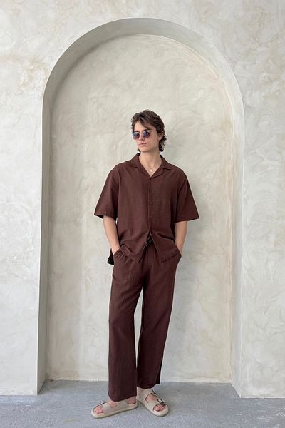 HYMAN Men's Oversize Linen Shirt Pants Set