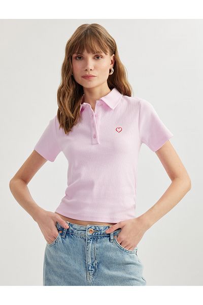 Koton Cotton Slim Fit Short Sleeve Buttoned Heart Polo Neck T-Shirt