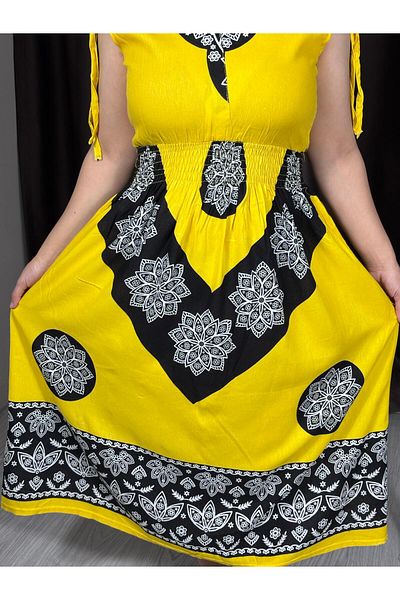 Sobe Hediyelik Ethnic Patterned Viscose Sleeveless Summer Dress – Elastic Waist, Low Back, Comfortable Fit