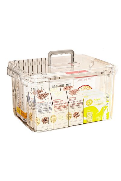 Flippy Storage Box, Suitcase Type, For Food, Toys, Accessories, Transparent, 24x17x13.5 Cm
