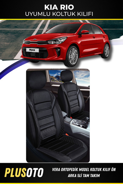 PlusOto مجموعة أغطية مقاعد السيارة السوداء المتوافقة مع سلسلة Vera من Kia Rio...