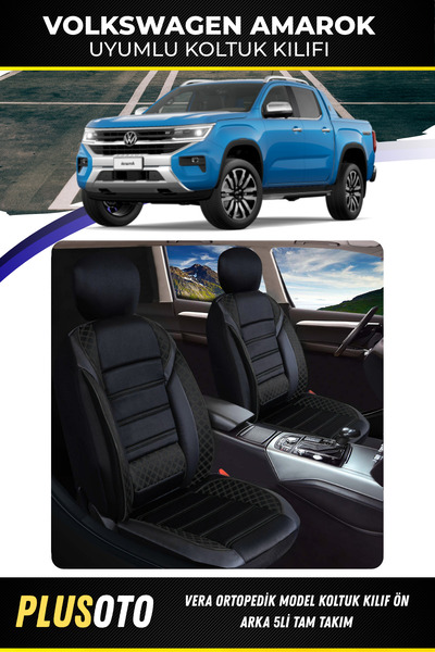 PlusOto مجموعة أغطية مقاعد السيارة السوداء المتوافقة مع سلسلة فولكس فاجن أمار...