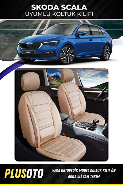 PlusOto مجموعة غطاء مقعد السيارة باللون البيج المتوافق مع سلسلة فيرا من سكودا...