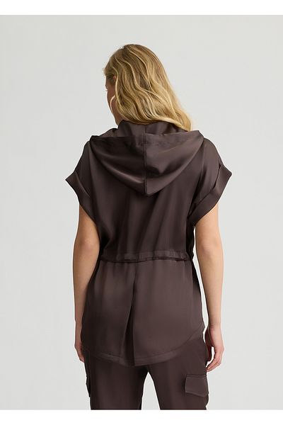 Liu Jo Women's Short Sleeve Waist Drawstring Hooded Collar Brown Jacket Ta5236Ts964-91016