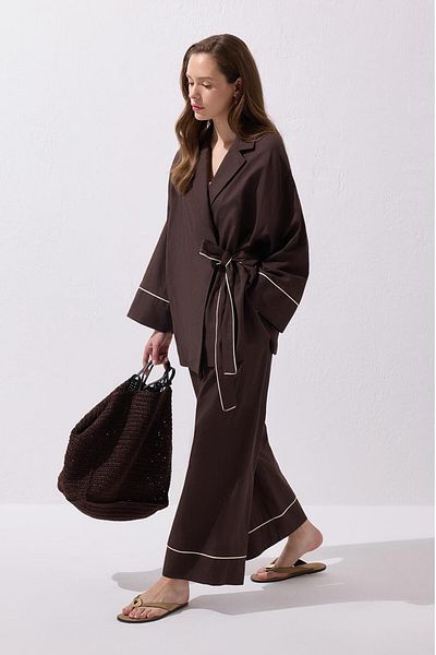 KADRİYE BAŞTÜRK Maria Bias Linen Jacket Trousers Suit Brown