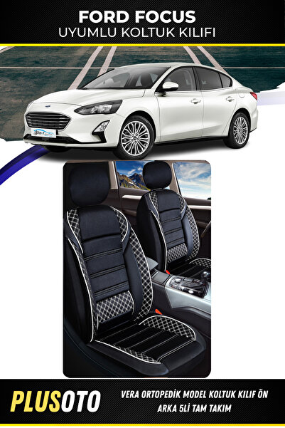 PlusOto مجموعة أغطية مقاعد السيارة باللونين الأبيض والأسود من سلسلة Vera المت...