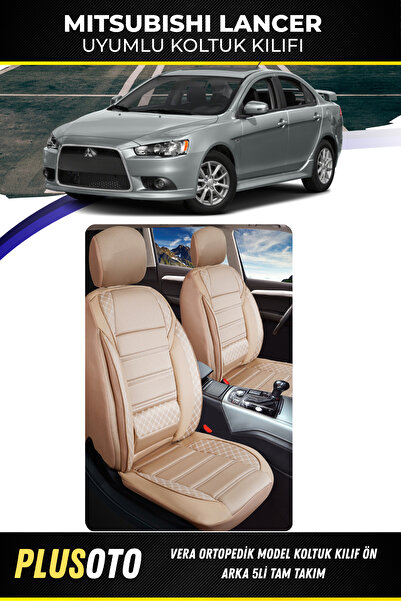 PlusOto مجموعة أغطية مقاعد السيارة المتوافقة مع سلسلة Vera من Mitsubishi Lancer باللون البيج مكونة من 5 قطع M-512