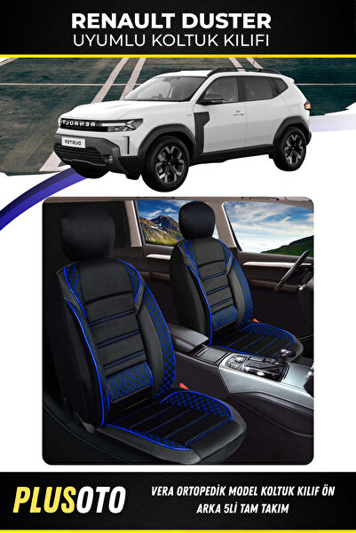 PlusOto Renault Duster Uyumlu Vera Serisi Siyah Mavi Oto Koltuk Kılıfı 5li Ta...