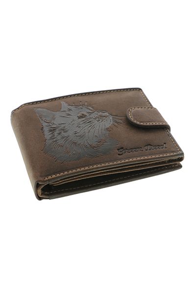 GiftExpress Cat wallet genuine leather brown RFID