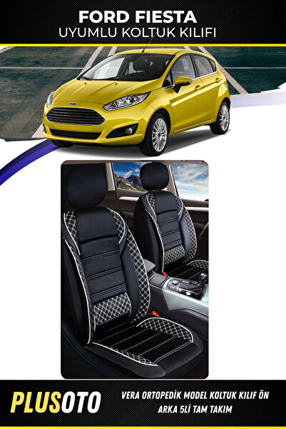 PlusOto مجموعة أغطية مقاعد السيارة باللونين الأبيض والأسود من سلسلة فيرا المت...