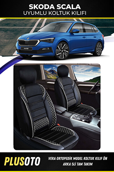 PlusOto سكودا سكالا متوافق مع سلسلة فيرا أسود أبيض غطاء مقعد السيارة مجموعة م...