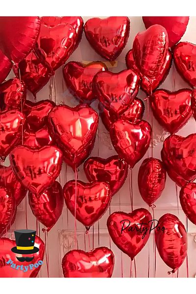 PartyPoo Small Red Heart Foil Balloon Set 5 Pieces Birthday and Bride to Be Balloons
