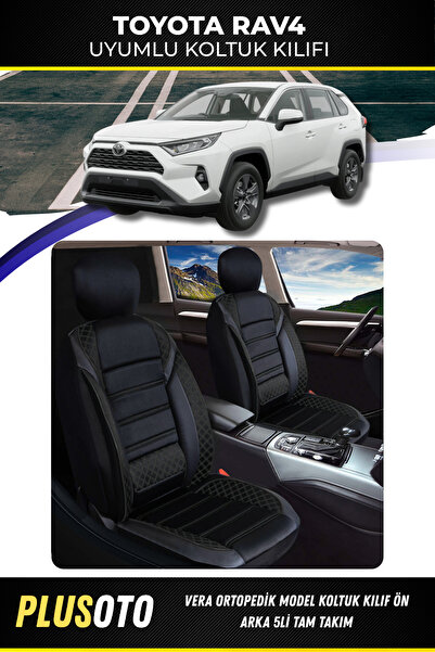 PlusOto مجموعة أغطية مقاعد السيارة السوداء المتوافقة مع Toyota Rav4 من سلسلة Vera مكونة من 5 قطع M-1027