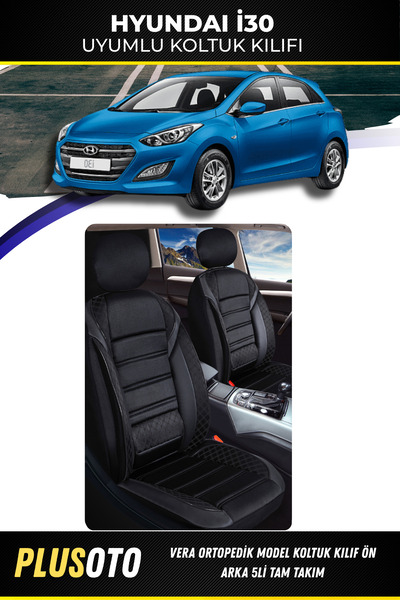 PlusOto مجموعة غطاء مقعد السيارة الأسود المتوافقة مع Hyundai İ30 من سلسلة Ver...
