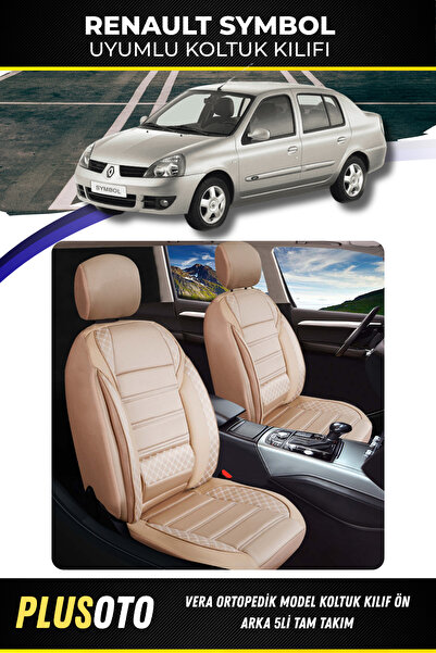 PlusOto مجموعة أغطية مقاعد السيارة باللون البيج المتوافقة مع رينو سيمبول من س...