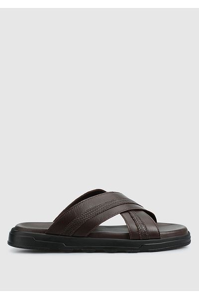 Eclipse Καφέ Δερμάτινες Ανδρικές Παντόφλες Comfort