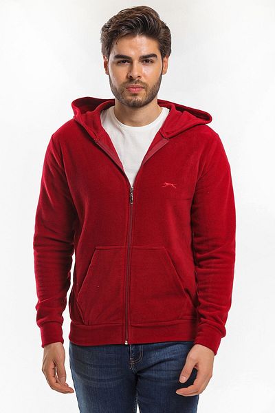 Slazenger Jachetă pentru bărbați cu glugă din lână Softshell, cu fermoar, roșu Claret